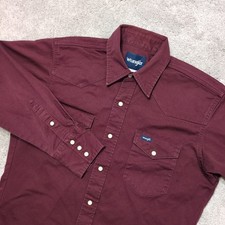 Vintage Wrangler Shirt Mens Med Maroon Brushpopper Pearl Snap Western Cowboy EUC picture
