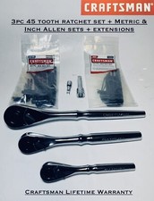 CRAFTSMAN HAND TOOLS 3pc 1/4 3/8 1/2 FULL POLISH Ratchet socket wrench set picture