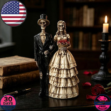 Gothic Skeleton Bride Groom Statue Resin Skull Couple Wedding Halloween Decor US picture