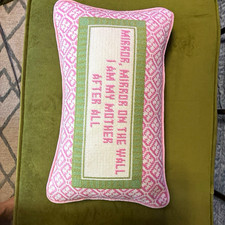 Furbish Pink Velvet Needlepoint Embroidered Quote Rectangle Decorative Pillow picture