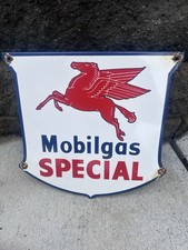 Vintage Mobil Special Sign - Porcelain Pegasus Gasoline Pegasus Gas Pump Sign picture