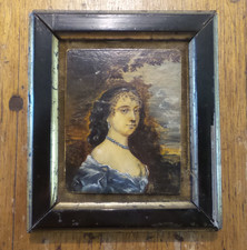 Antique MINIATURE, SMALL Painted Portrait of Woman 3-1/8