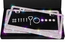 2 AB Colorful Aurora Bling Metal License Plate Frame Made with Swarovski Crystal picture