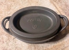 RARE VINTAGE COUSANCES DOUFEU #9 OVAL ROASTER & LID CAST IRON picture