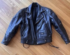 VTG Langlitz Padded Pocket Columbia Black Leather Jacket 90s Heavyweight Cowhide picture