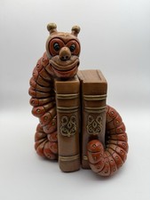 Bookworm Chalkware Bookends Vintage 1971 Progressive Art Products Orange picture