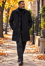 JF J.Ferrar Men's Black Modern Fit Overcoat Quilted Lined Insulated L 44R picture