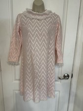 Vintage 60s 70s Dress de Ville Chicago Pink White Chevron Knit Lace Ruffle Dress picture