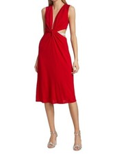 HALSTON Selena Matte Jersey Midi-Dress, V-neck, Sleeveless, Red Size 8, $495 NWT picture
