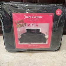 Juicy Couture Black JC Monogram Embossed Plush 3p TWIN Comforter Set Soft &Cozy picture