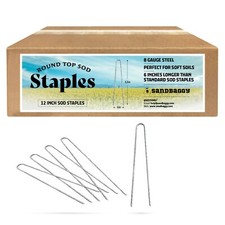 Sandbaggy 12 Inch Landscape Staples ~ SOD Stakes Fabric Pins - 8 Gauge - Rounded picture