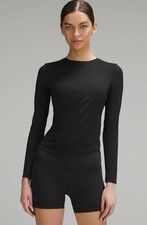 EUC LULULEMON Light SmoothCover Wrap-Front Long-Sleeve Shirt in Black SIZE 6 picture