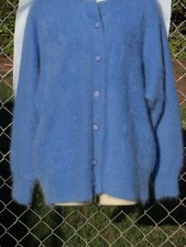 TIME 2 BUY FALL FLUFFY FURRY 80-100% DARK LIGHT BLUE PURE ANGORA CARDI SWEATER picture