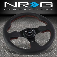 NRG REINFORCED 320MM ALUMINUM TYPE-R BLACK LEATHER RED STITCH STEERING WHEEL picture