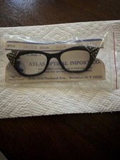 Vintage 1960s French Jackie Cat Eye Rhinestone Eyeglasses NOS Black 44-20 picture