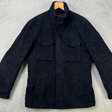 Elie Tahari Men Large Jacket Heavy Coat Blue Quilted Flap Pocket Snap Button EUC picture