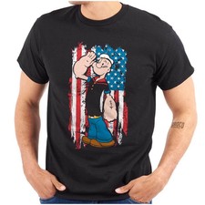 Popeye the Sailor Man Salute American Flag Womens or Mens Crewneck T Shirt Tee picture