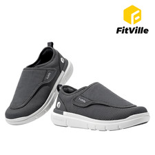 FitVille Men's Extra Wide Slip On Walking Shoes Swollen Feet Grey Diabetic Shoes picture