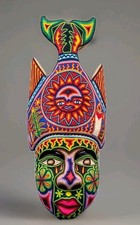 Vintage original Isma Benitez Huichol Yarn Painting, LARGE Mask, beautiful 25