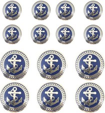 14 Piece Vintage Golden Blue Metal Blazer Button Set - Naval Anchor - for Blazer picture