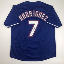 Autographed/Signed Ivan Pudge Rodriguez Texas Blue Baseball Jersey PSA COA picture