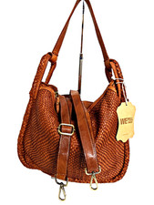 ITALIAN HAND WOVEN GENUINE WASHED LEATHER HANDBAG SHOULDER BAG - MADE IN ITALY picture