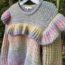 M Love Shack Fancy Alpaca Ruffle Pastels Yumi Merino Wool Space Dye Sweater EXC picture