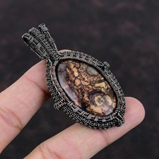Birds Eye Jasper Gemstone Copper Handcrafted Wire Wrapped Trendy Pendant Jewelry picture