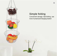 3 Tier Hanging Fruit Basket Kitchen Vegetable Storage Organizer Iron Wire Holder picture
