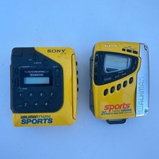 Two Vintage Sony Sports Walkman Yellow AM/FM Cassette Player~Unsure If Working picture