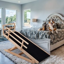 SLSY XXL Folding Wooden Dog Ramp for Bed Couch Car Non-Slip Rubber Mat Side Rail picture