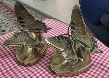 Vtg Pair Art Nouveau Pm Craftsman Brass Butterfly Bookends Cast Brass Very Heavy picture