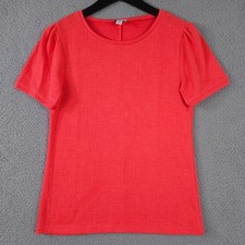 J Crew Shirt Womens Small Coral Puff Sleeve Textured Crew Neck Top Preppy picture
