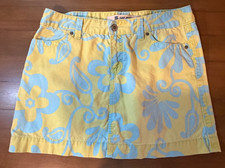 Vintage 00s Y2K Gap Jeans Yellow Blue Floral Print Denim Mini Skirt Size 10 picture