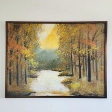 MCM Autumn Impressionist Oil Painting - Forest Custom Copper Frame 41x31 picture