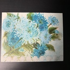Vintage 1966 Hallmark Greeting Card Blue Aqua Floral Gold Accent 100BM 10-2 picture