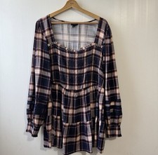 Torrid Top Womens 2X Blouse Shirred Shirt Plaid Ruffle Work Office Picnic Church picture