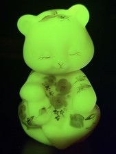 Exclusive Fenton Burmese Uranium Glass Circle of Love Sitting Bear #28 of 140 picture