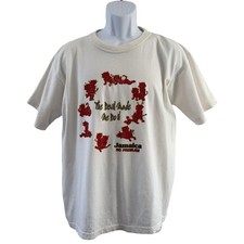 Vintage Jamaica Devil Made Me Do It Tshirt Mens Large White Tee Sex Positions 90 picture