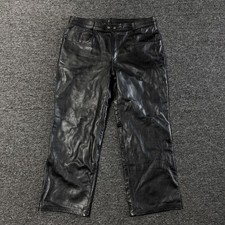 Vintage UNIK Black Leather Motorcycle Biker Straight Leg Heavy Pants Mens Sz 38 picture