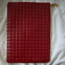 CELINE Red Quilted Zip Clutch Pouch Gold Hardware Wrist Strap C Charm picture