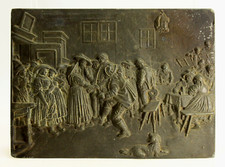 =19th c. Tyrolean Dancing Hall/Tavern Bucolic Scene Pewter Plaque in High Relief picture