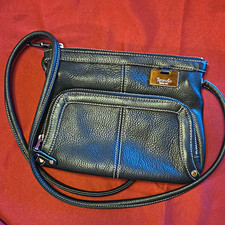 Tignanello Black Pebbled Small Crossbody Bag Zip, Pockets picture