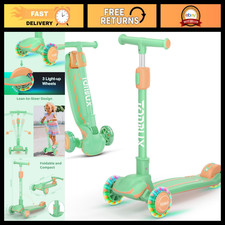 3-Wheel Kids Scooter Ages 3-12, Light-Up Foldable, Adjustable Height, Lean-to-St picture