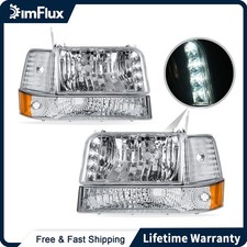 DimFlux LED DRL Headlights for 92-96 Ford F150 F250 F350 Bronco Chrome Housing picture