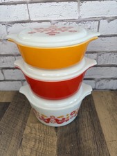 Pyrex Friendship Casserole Set With Lids 473 472 471 Birds White Lids Vintage picture