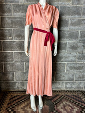 vtg 30s 1940s Pink Satin Striped long wrap robe Bullocks Negligees Pinup Classy  picture