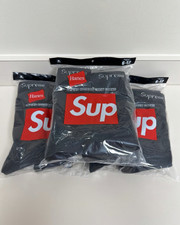 Supreme x Hanes Men's Black Socks 4 Pair Pack Size 6-12 Crew Streetwear picture