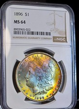 1896 Morgan Silver Dollar NGC MS64 Monster Rainbow Toned Coin SEE VIDEO Toner $1 picture