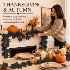 RAINFLOW Halloween Black Leaf Garland, 2 Pack 6.6FT Fall Maple 6.6FT, picture
